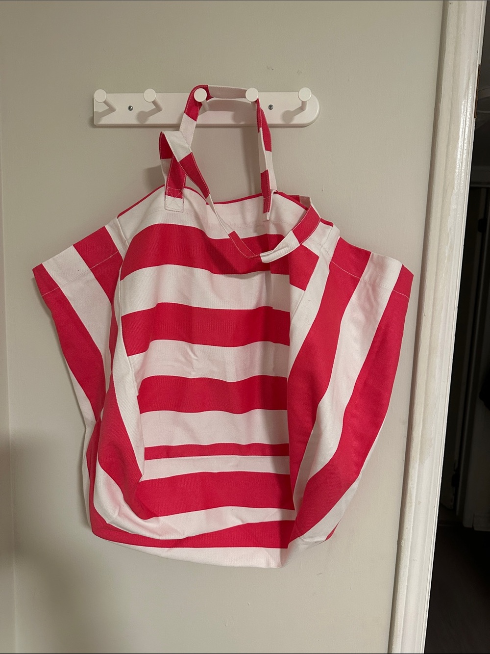 H&M Red and White Striped Canvas Tote Bag